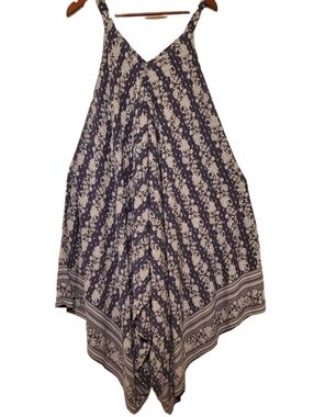 Japna Floral Jumpsuit Super Wide Leg Size Medium Blue